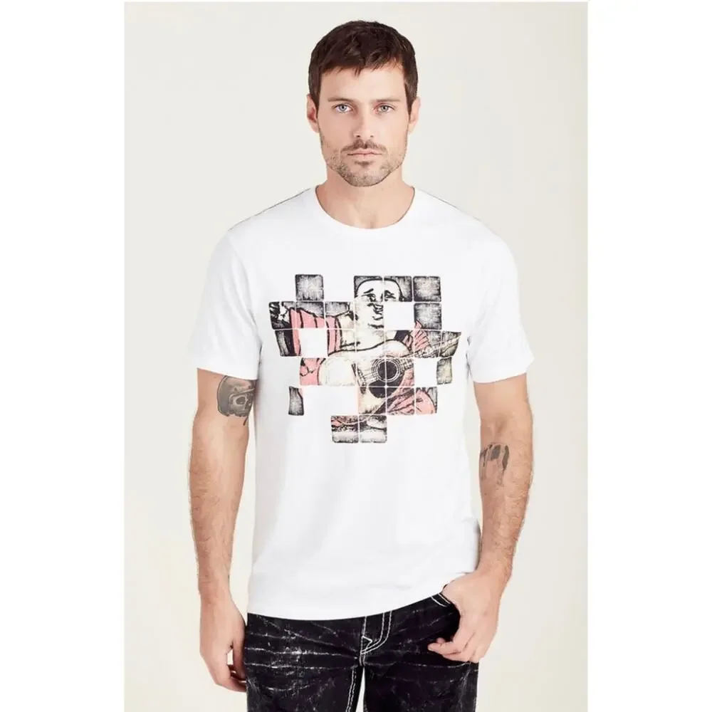 True Religion Men’s Buddha Checks Crew Neck T-Shirt Size XXL